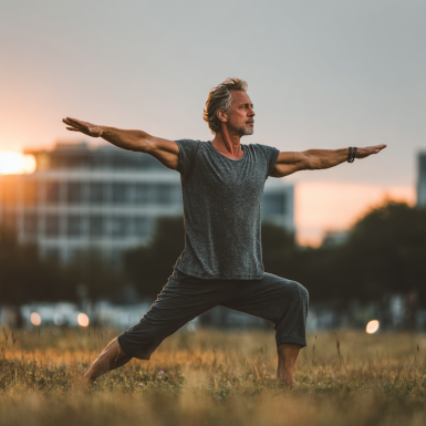 Літня жінка виконує вправи йоги з інструктором